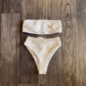 White & Gold High-Waisted Bikini Bottoms with Top